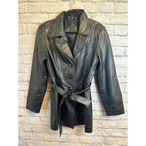 Jacqueline Ferrar Wilsons Leather Women's Black Leather Belted Coat Medium